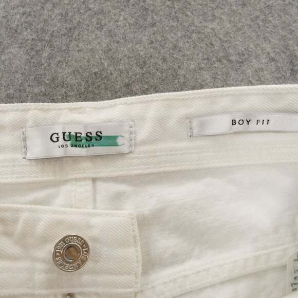 Guess Jeans Womens 25 White Boy Fit Mid Rise Distressed Zip Fly New - Picture 8 of 15